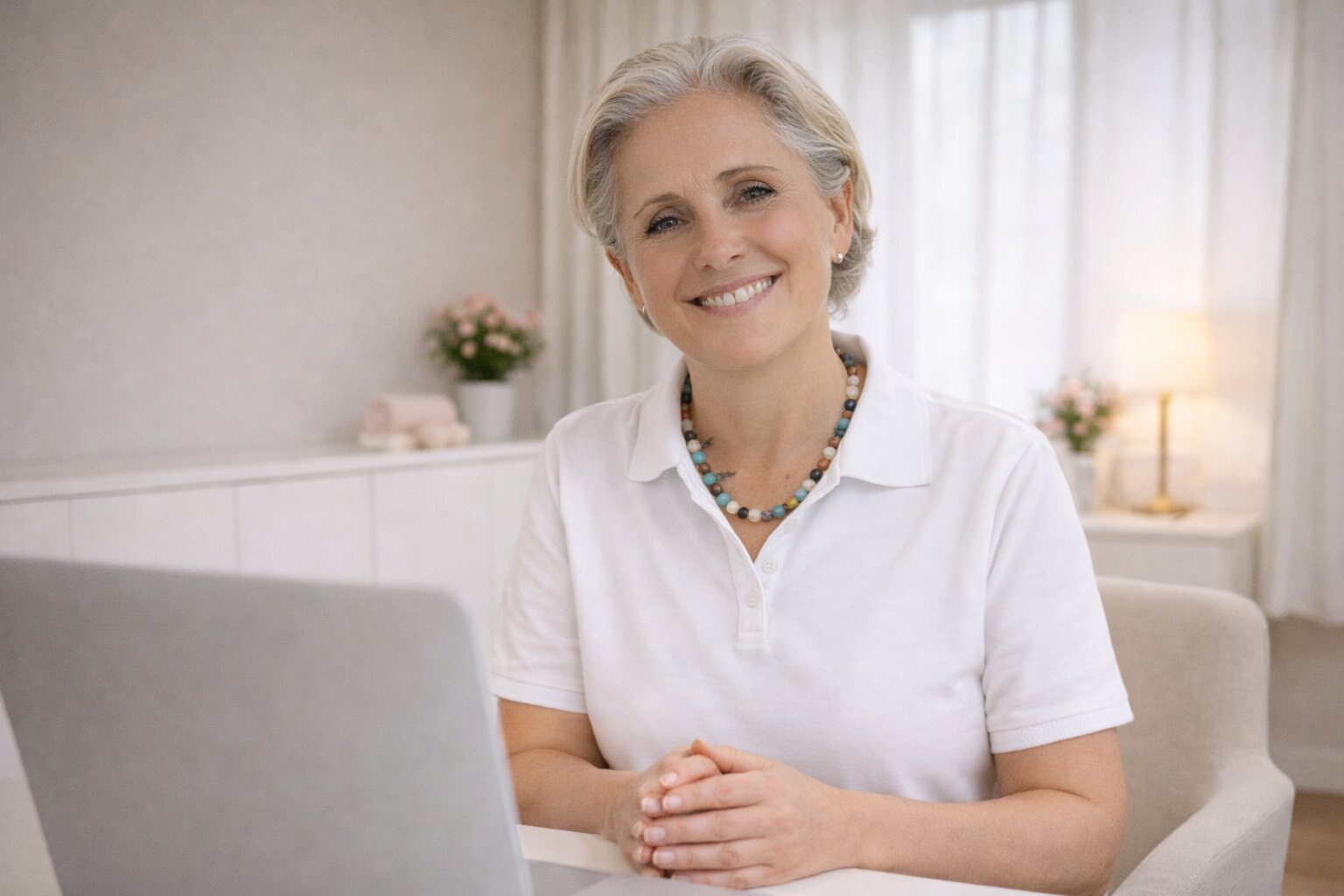 Helles, ruhiges Online‑Setup in premium Bildsprache.